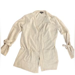 POOF New York CREAM CARDIGAN- size Large-Beautiful Tie Sleeve Detail!